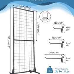 Grid Wall Panels Display Stand 2'x5.3' Ft, Display Rack with T-Base Locking Wheels Freestand