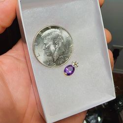 Beautiful 😍 !! Natural Amethyst + Diamond Pendant Set In Solid 14k Gold !