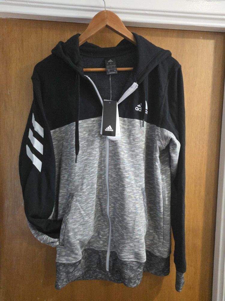 Men's Adidas hoodie zip sweater large French terry