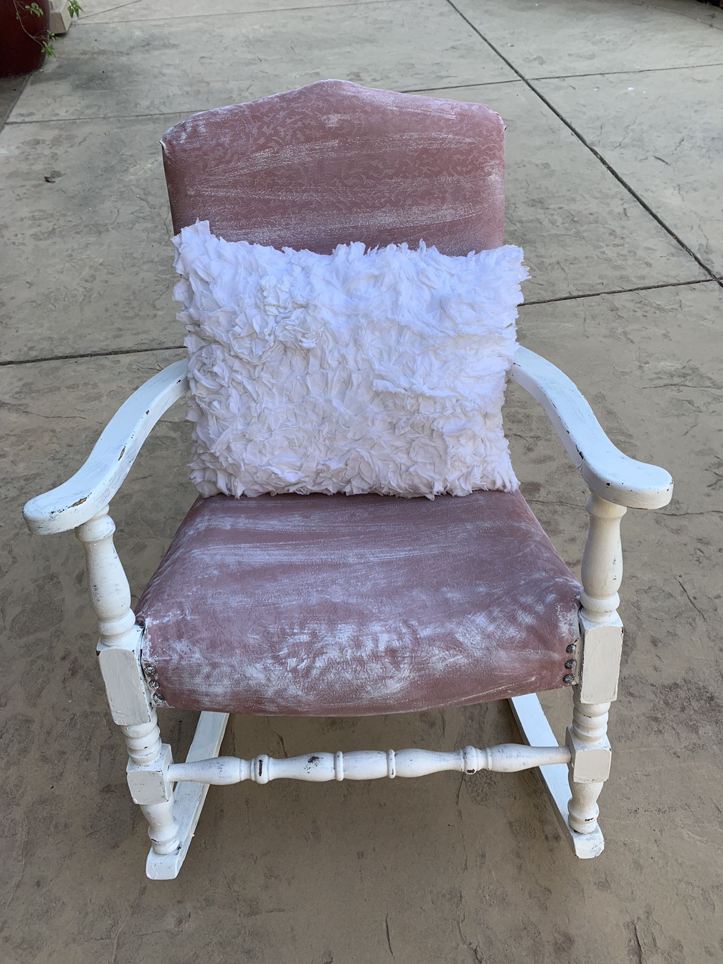 Eclectic white washed Pink shabby smaller rocking chair