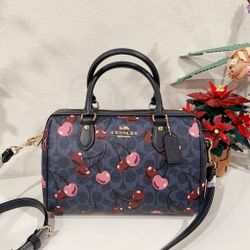 Coach Rowan Satchel Bag In Signature Canvas With Cherry Print CV692