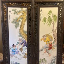 [Antique] Chinese Famille Rose Porcelain Plaques Wall Panels - Set of 4