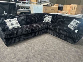 Black thick corduroy sectional