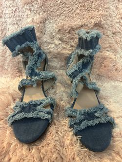 Women‘s Denim Heels Sexy Open Toe Ankle Strap High Stiletto