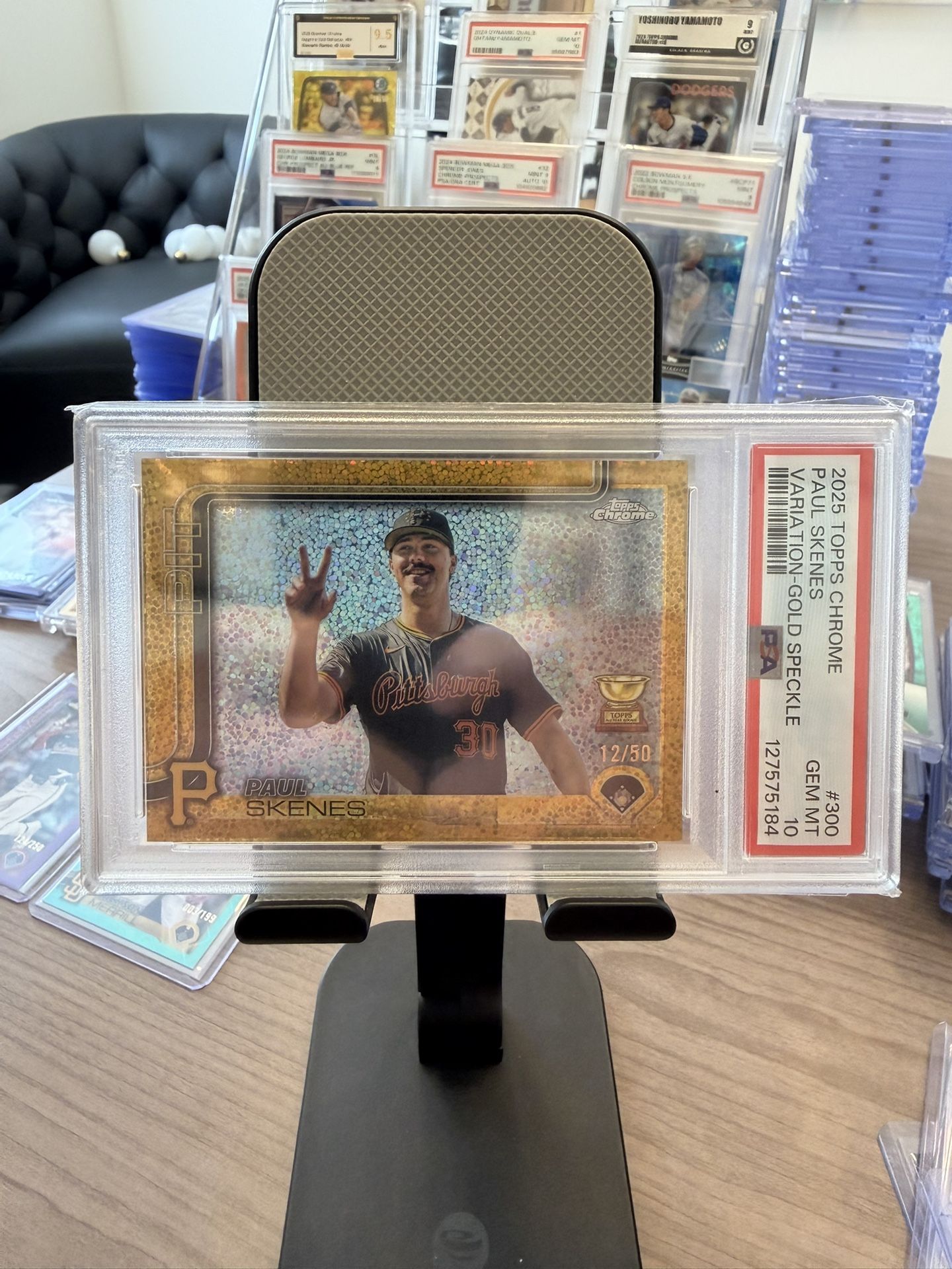 POP 1 2025 Topps Chrome Paul Skenes Image Variation Gold Speckle /50 PSA 10
