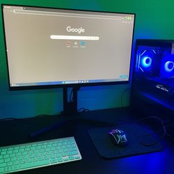 Pc Setup With Moniter, Speaker And Gaming Table 