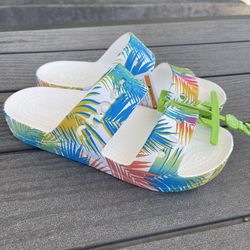 Crocs Baya Platform Sandals | Slides Women, White/Multi, 8