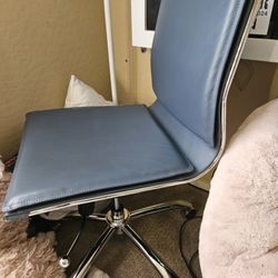 Euro Style Gunar Adjustable Desk/Office Chair w/Wheels, Blue & Chrome