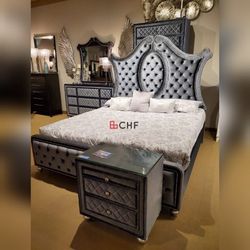 4 Pc Queen Or King Size Bedroom Set  ( Included bed frame , dresser ,mirror ,one nightstand )