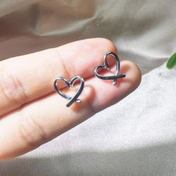 Minimalist Heart Stud Earrings – Sterling Silver Tone, Everyday Love Jewelry Gift