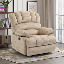 0857g  38.5 Inch Wide Large Manual Recliner Chair for The Elderly, Breathable Fabric Push Back Recliner Chair with Overstuffed Arm and Backrest, Livin