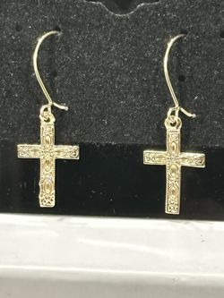 14k Yellow Gold Cross Earrings