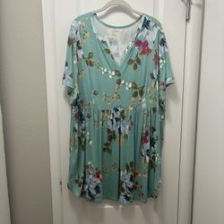 Green Floral Babydoll Tunic