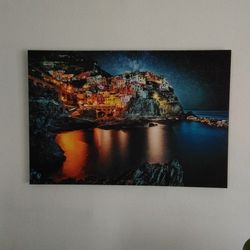 Canvas Of  Village  Manarola In Cinque Terre Region Of Itali
