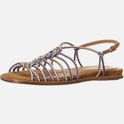 JOIE Womens Blue Striped Estin Round Toe Buckle Slingback Sandals, Size 36.5