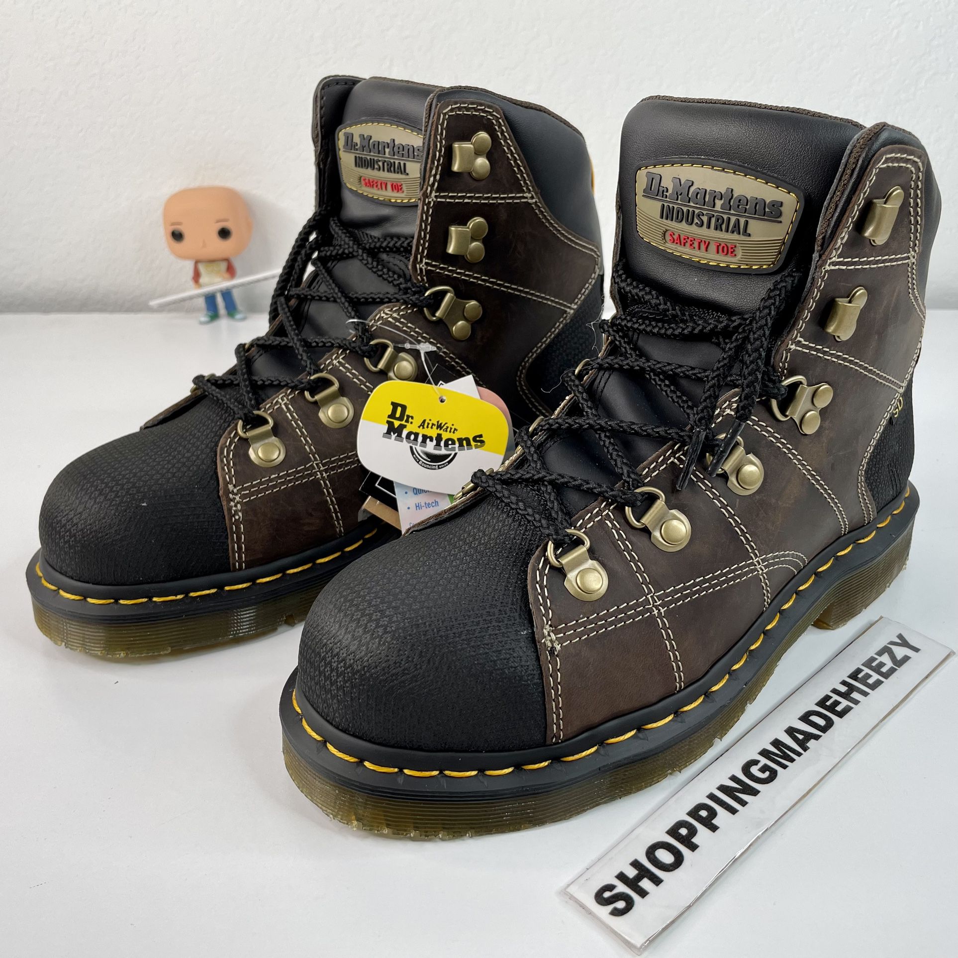 [US 8] Dr. Martens Men's Industrial Rawston SD Safety Steel Toe Work Boots Brown