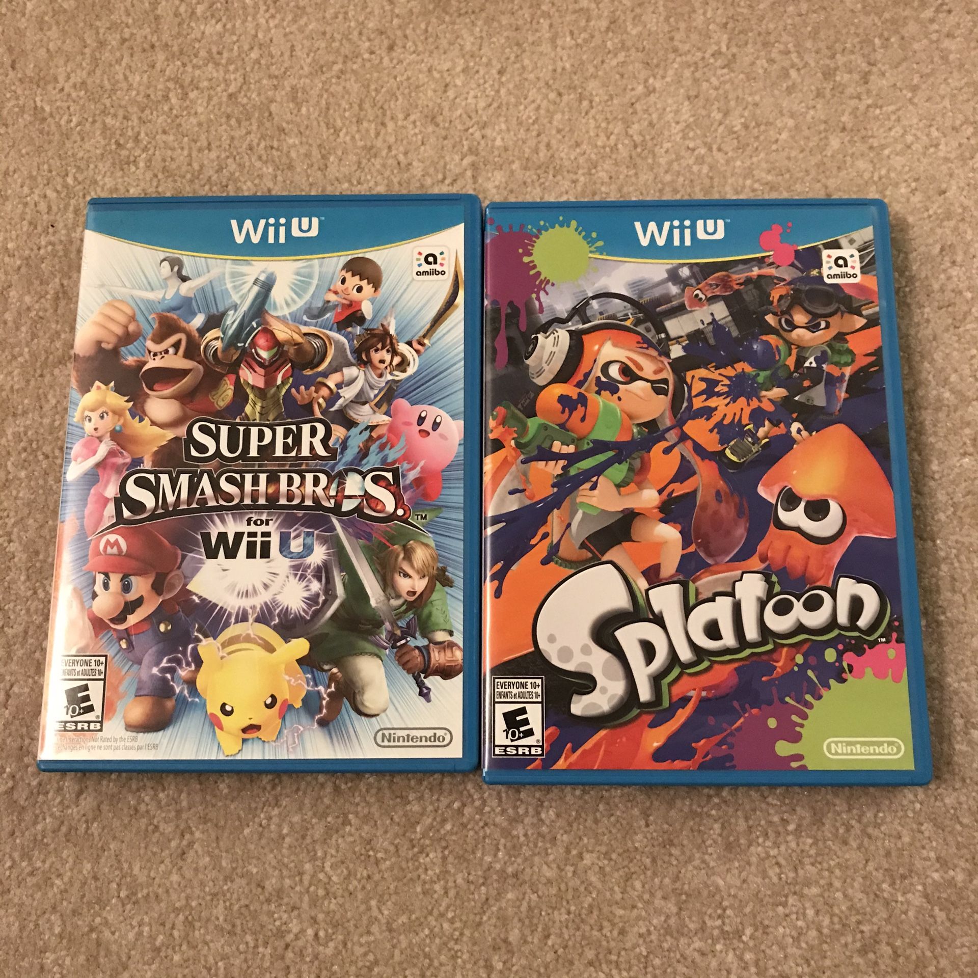 Nintendo Wii u video games super smash bros and splatoon disc case complete