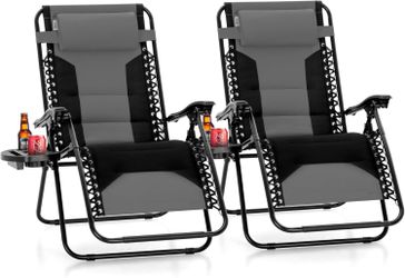 PHI VILLA Zero Gravity Chair Set of 2, Padded Anti Gravity Recliner, Oversized 28" Wide Seat, Foldable Patio Lounger with Armrest & Cup Holder, Suppor