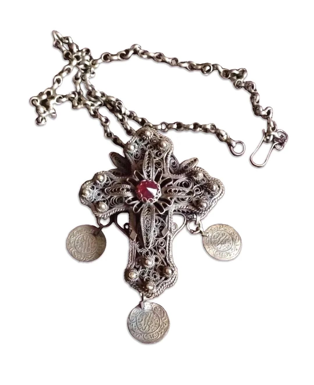 Antique Armenian Filigree Cross Necklace Mid-19th Century