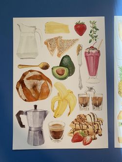 11.5”x8.5” Set Of 3 Food Print Art Kitchen Kids