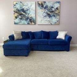 Navy Velvet L-shaped sofa