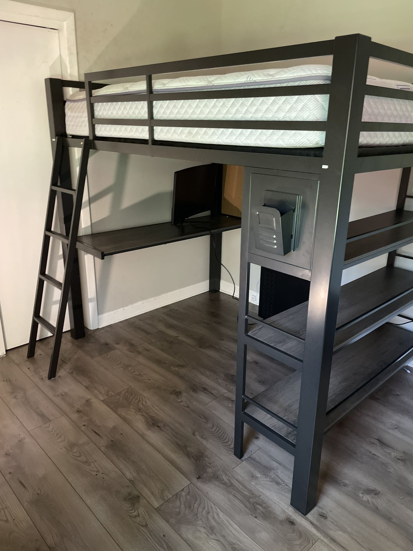 Like New Full Loft Bed with Desk and Bookcase