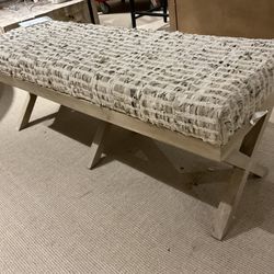 Mercana Solis II 50L x 16W Brown Base Beige Woven Leather Cushion Accent Bench 68459