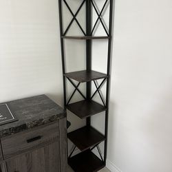 6 Shelf Wood and Metal Corner Bookcase