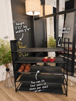 5-Tier Shoe Rack — Holds ~20 Pairs, Black Fabric & Metal Frame