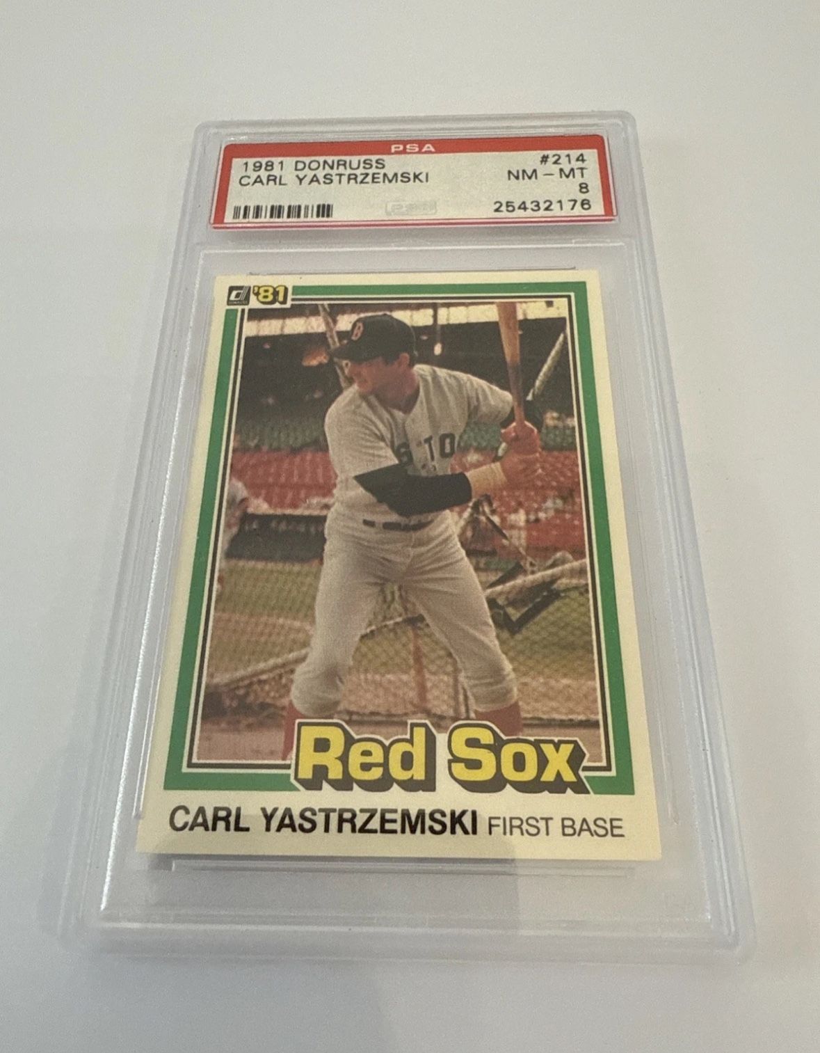 1981 Donruss Baseball Card #214 Carl Yastrzemski PSA 8
