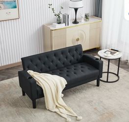 Tufted Faux Leather Loveseat with USB Charging Ports