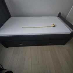 Twin Trundle Bed, With Memoryfoam Mattress,  Dark Blue,  Wood 