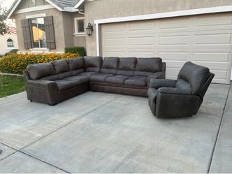 Large Dark Gray L-Shaped Sectional + Matching Recliner