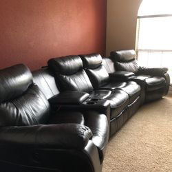Black leather recliner couch