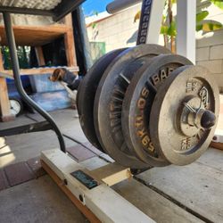 210 Lbs, 6 Olympic Barbell Weights and 1 Olympic Weight Rack