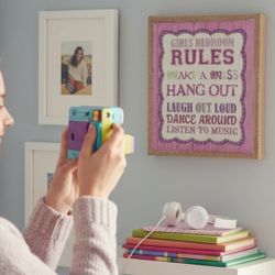 12" X 10" Bedroom Rules Girls Room Pink Wall Home Decor Burlap Canvas Wood Frame. This is a decorative sign featuring "Girls Bedroom Rules". The sign,