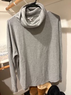 Gray Waffle Knit Turtleneck Sweater