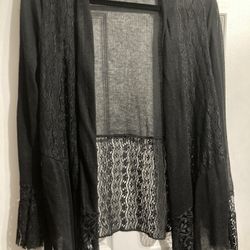 LADIES BLACK LACE CARDIGAN w/ Tie and bell Sleeves