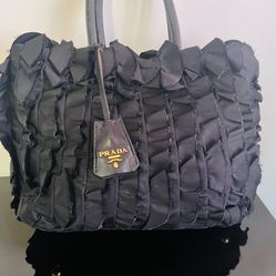 Prada Black Satchel with Ruffled Texture CERTIFICATE OF AUTHENTICITY