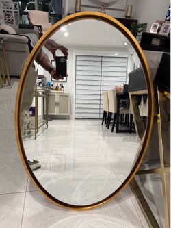 Modern Gold Oval Wall Mirror – Excellent Condition