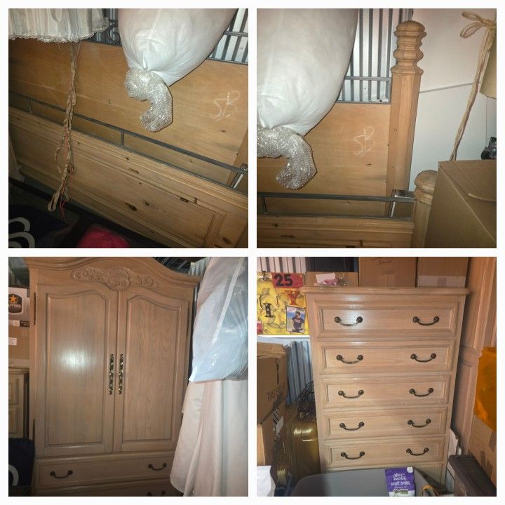 Whitewashed Solid wood Cal King bedroom set (Measurements in description)