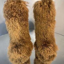 Brown Real Fur Custom Unique Knee Boots Size 10
