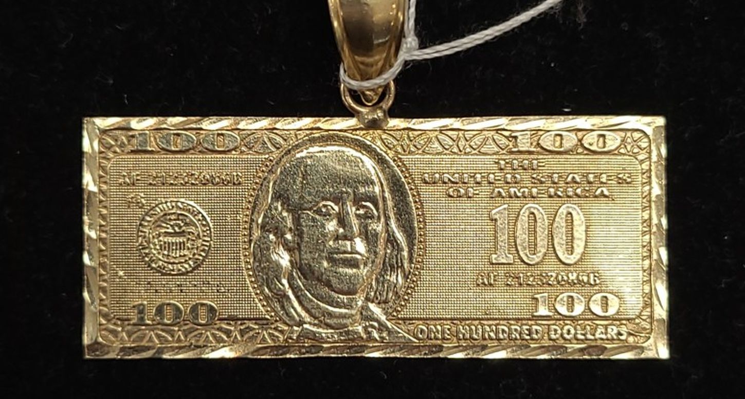 10k Gold Hundred-dollar Bill Symbol Pendant