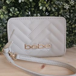 Bebe Tan And Gold Quilted Wristlet Purse