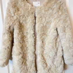 EUC Zara Girls White Faux Fur Coat Jacket Size 11/12