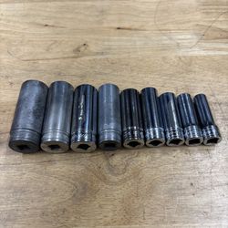 Snap On 9Pc SAE 3/8"Dr Deep Socket Set (3/8" Thru 7/8") 12-Point