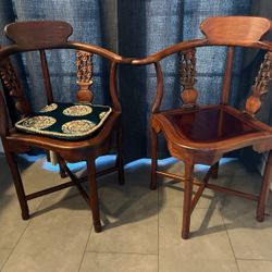 Vintage Rosewood Asian-Inspired Corner Chairs