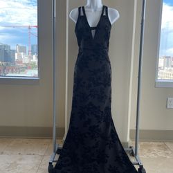 SZ. L - Ladies Black Velvet Floral Pattern Mermaid Dress