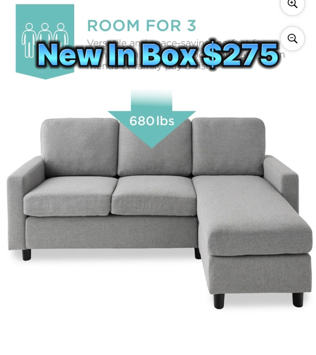 Light Gray L Sectional Couch 🛋️ Brand New Sealed In Box Left Or Right Facing Chaise 