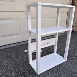 3-Tier Small Narrow Wood Side Table with Charging Station, Skinny Nightstand for Small Space, Slim Bedside Table with Storage for Couch, Thin End Tabl